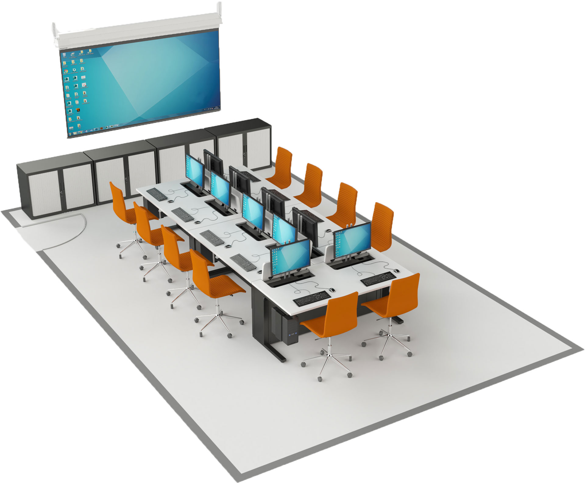 Salle de formation avec du mobilier informatique