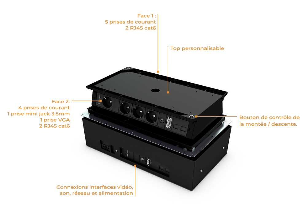 Multiprise KOMELEC de bureau escamotable 4 prises