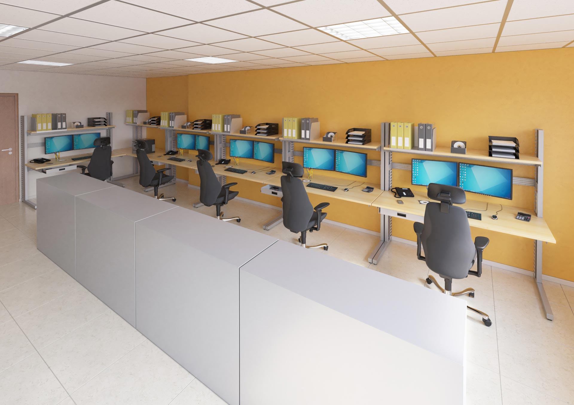 Salle informatique aménagée avec du mobilier technique