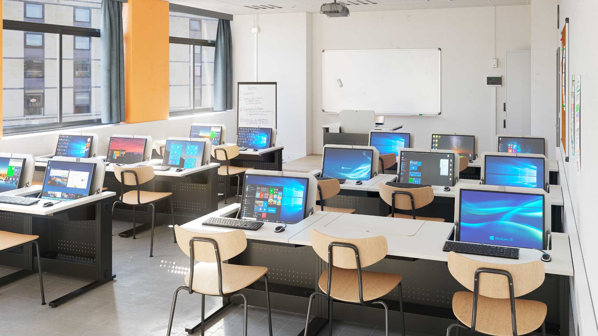 mobilier-informatique-scolaire Salle informatique pour milieu scolaire avec mobilier informatique