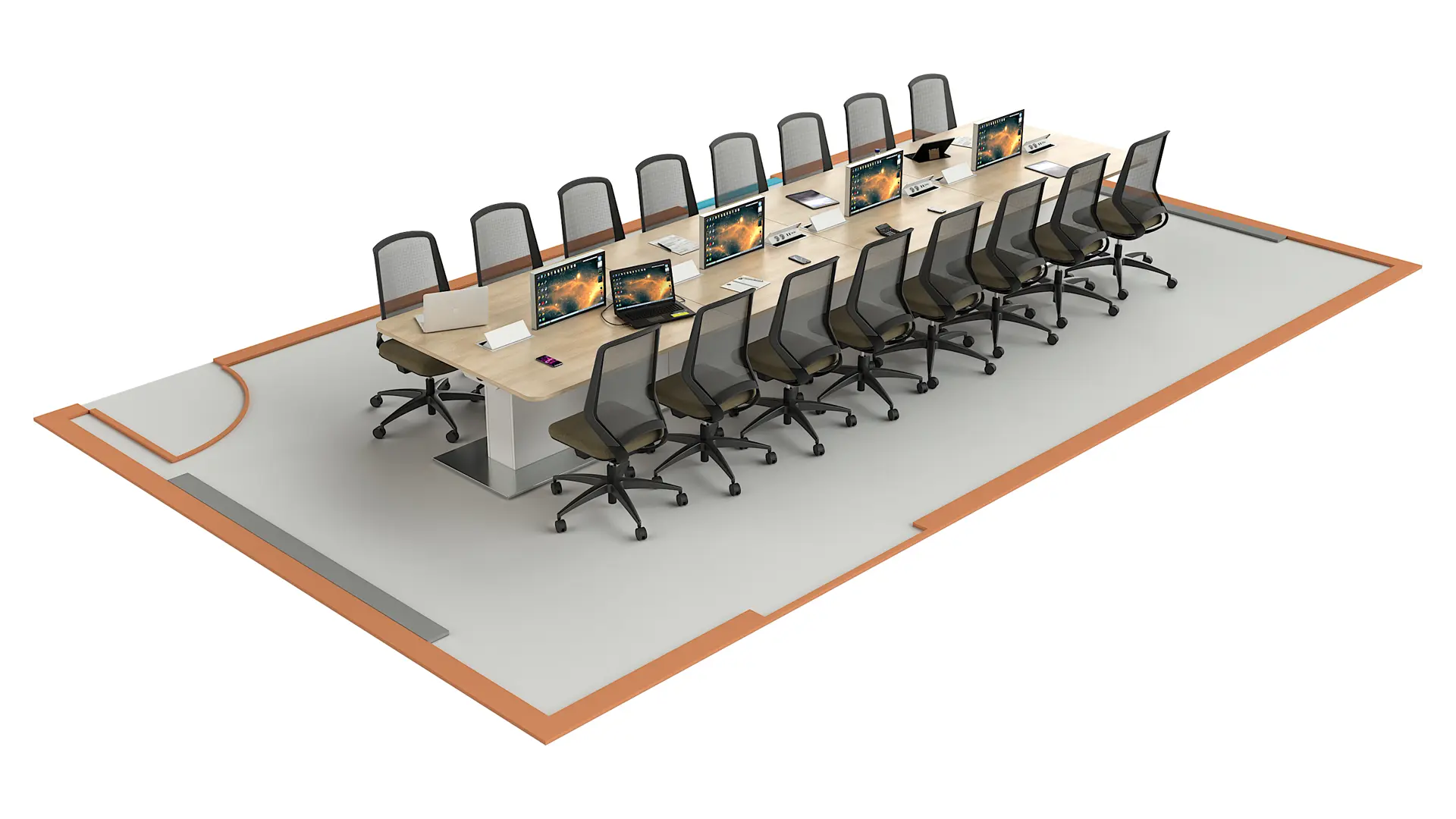 Table connectée avec écrans intégrés, pour salle de réunion stratégique