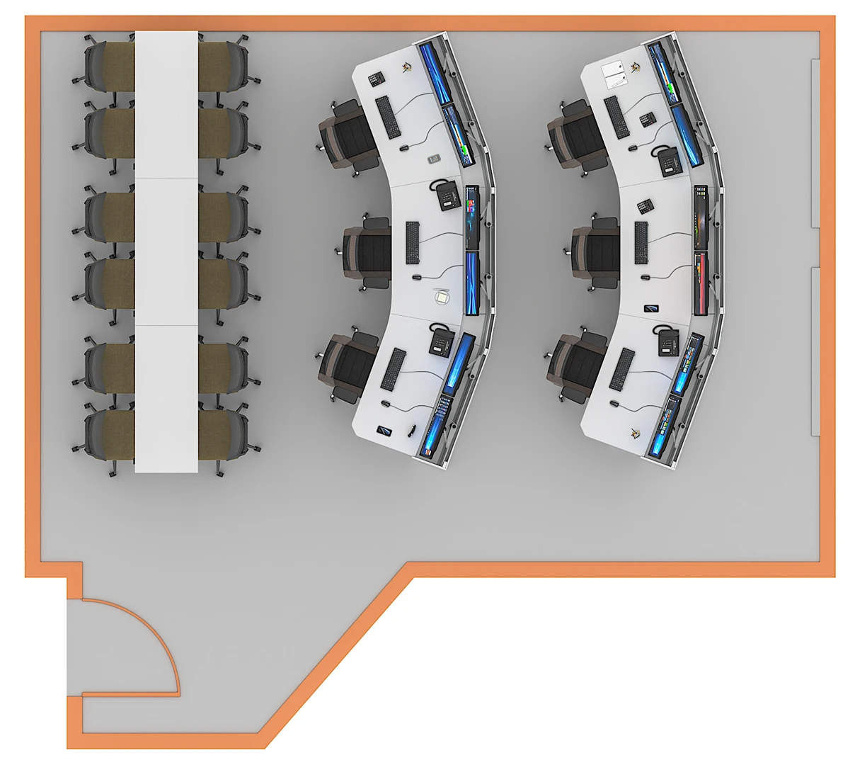 Plan d'une salle de supervision du fonctionnement du tram automatisé.